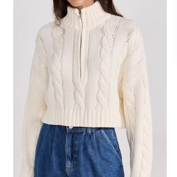 STAUD Cropped Hampton Sweater Knit Top - Ivory Zip Up Causal - Picture 4 of 8